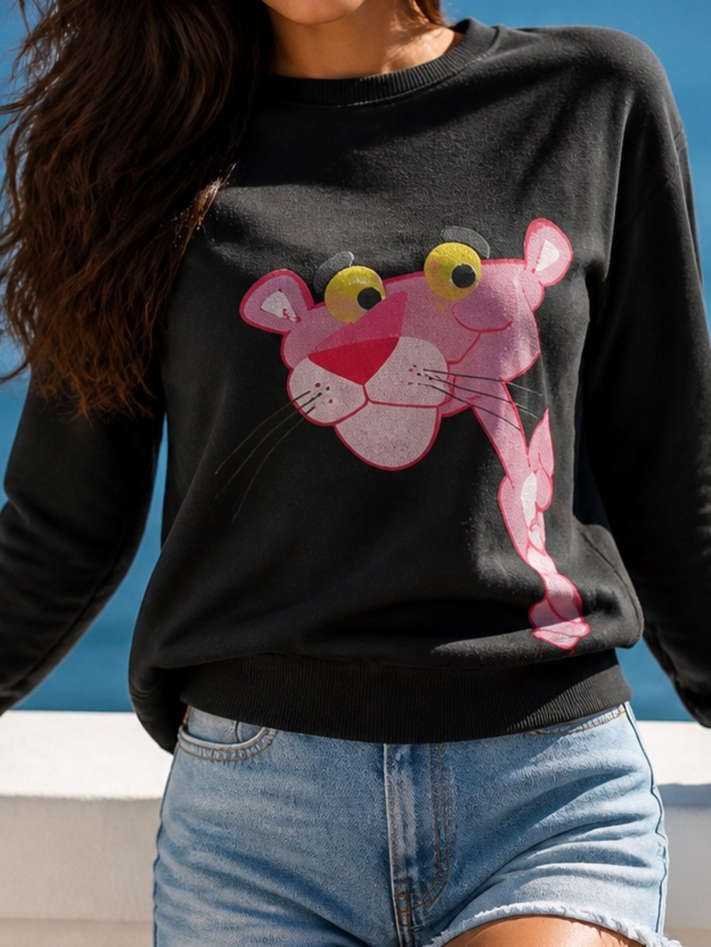 Black Sweatshirt with Pink Panther Graphic